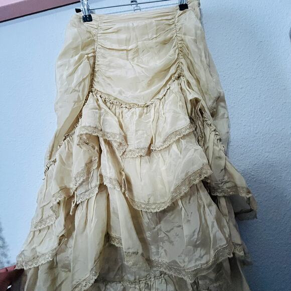 NEW Free People Calliope Ruffle Midi Skirt XS Tan Victorian Romantic Cottagecore - Picture 8 of 8